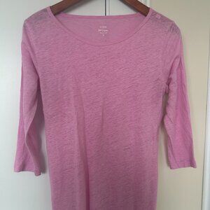 J.Crew Women's Light Pink 3/4 Sleeve Linen Tee, Small